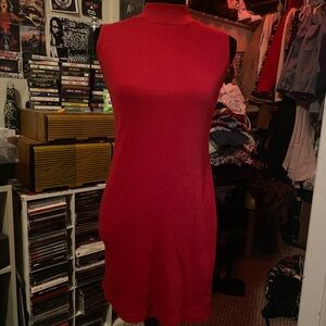 90s Turtleneck Red Sleeveless Dress